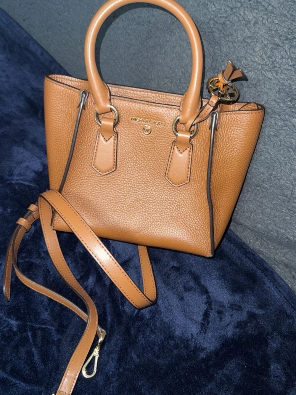 Michael Kors Cognac Pebbled Leather Satchel with Detachable Strap